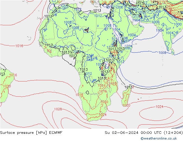 Surface pressure ECMWF Su 02.06.2024 00 UTC