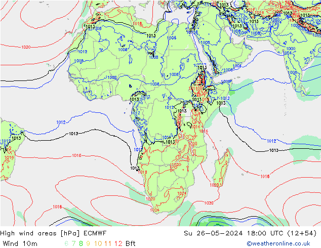 High wind areas ECMWF  26.05.2024 18 UTC