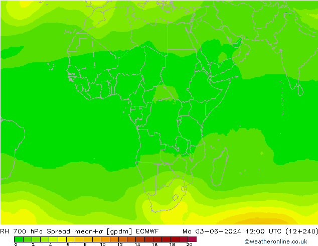 RH 700 гПа Spread ECMWF пн 03.06.2024 12 UTC