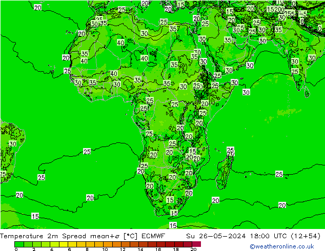 Sıcaklık Haritası 2m Spread ECMWF Paz 26.05.2024 18 UTC