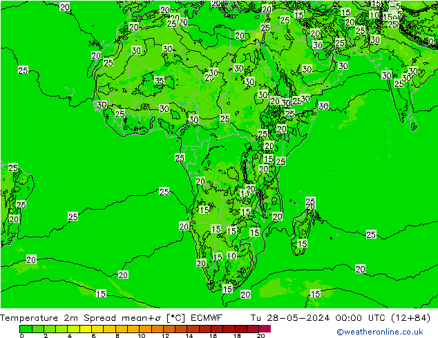 Temperatuurkaart Spread ECMWF di 28.05.2024 00 UTC