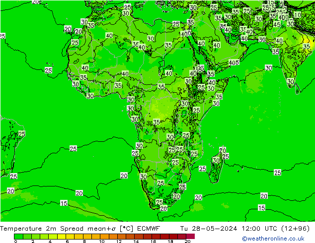 Temperatura 2m Spread ECMWF Ter 28.05.2024 12 UTC