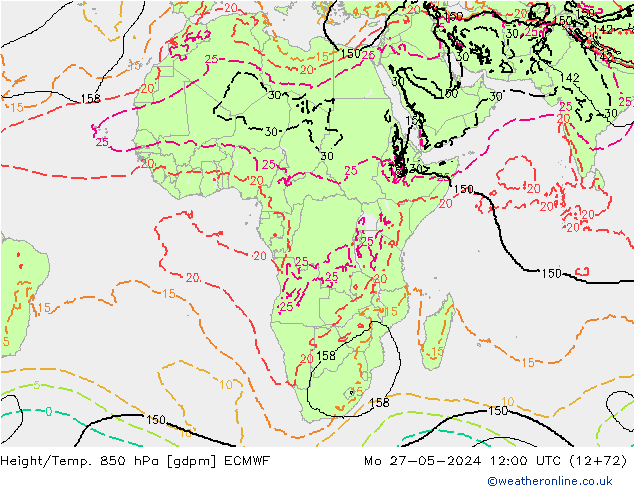 Géop./Temp. 850 hPa ECMWF lun 27.05.2024 12 UTC