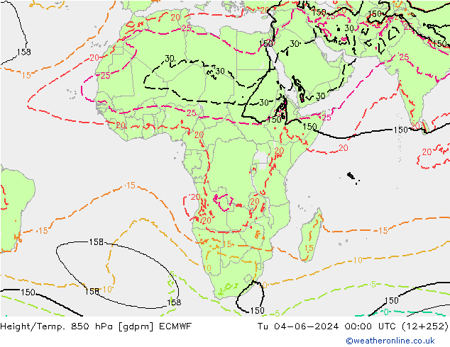 Height/Temp. 850 гПа ECMWF вт 04.06.2024 00 UTC