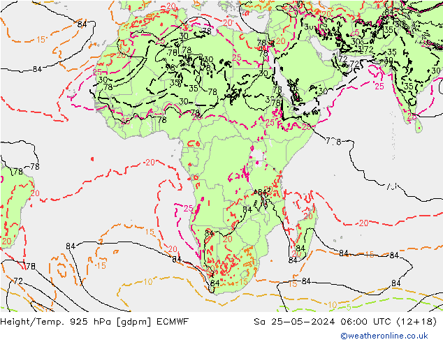 Géop./Temp. 925 hPa ECMWF sam 25.05.2024 06 UTC