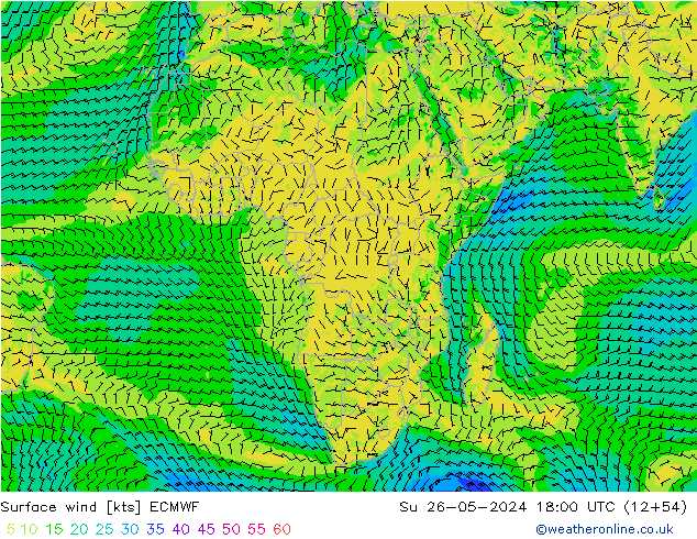 wiatr 10 m ECMWF nie. 26.05.2024 18 UTC