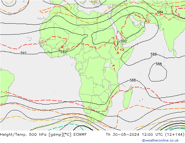 Height/Temp. 500 hPa ECMWF gio 30.05.2024 12 UTC