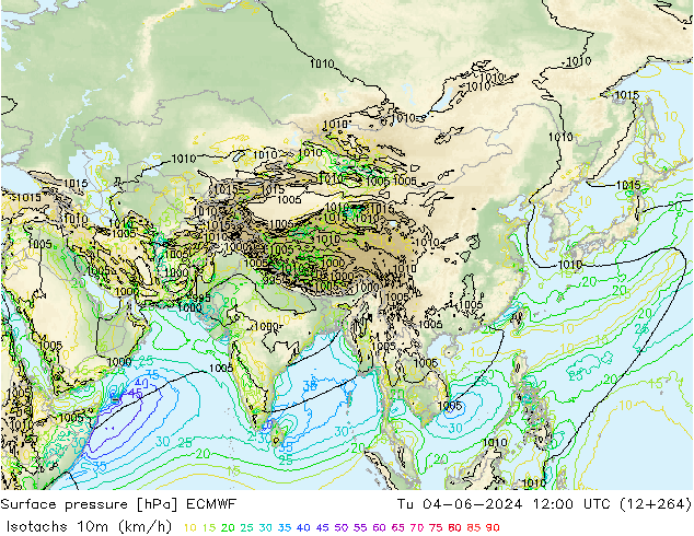 Isotaca (kph) ECMWF mar 04.06.2024 12 UTC