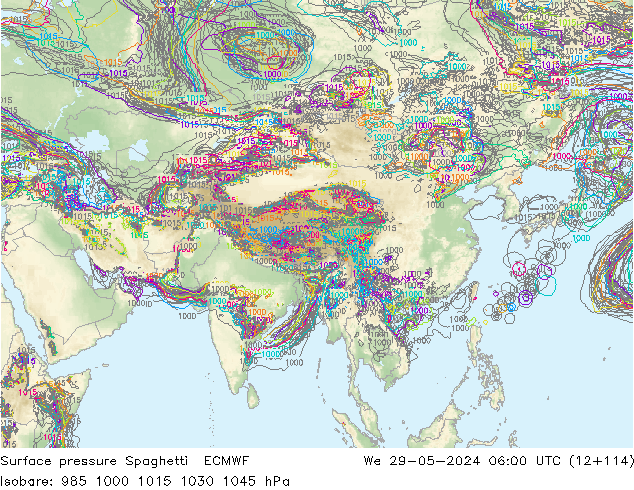 Bodendruck Spaghetti ECMWF Mi 29.05.2024 06 UTC