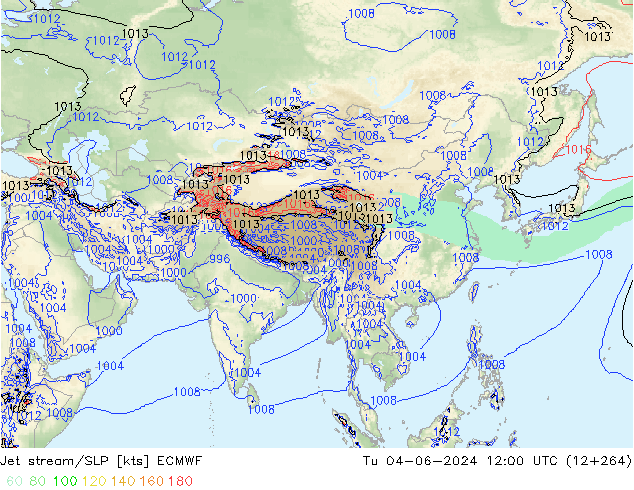 Jet stream ECMWF Ter 04.06.2024 12 UTC