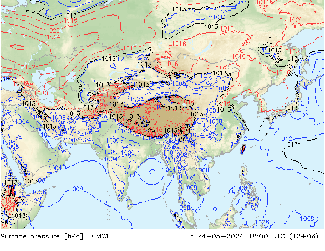 Presión superficial ECMWF vie 24.05.2024 18 UTC