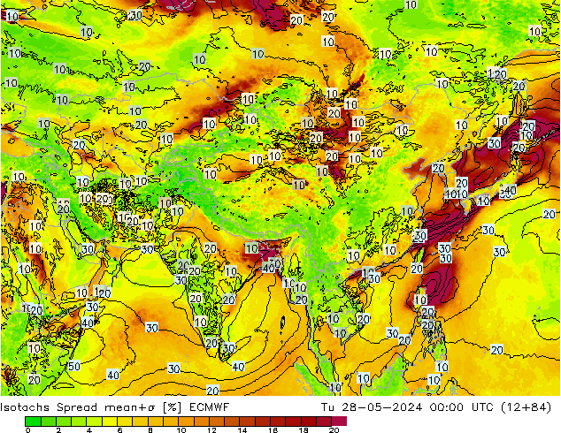 Isotachs Spread ECMWF Tu 28.05.2024 00 UTC