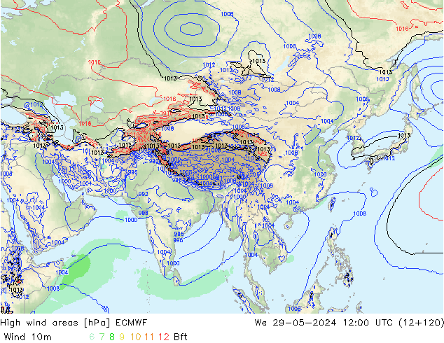 High wind areas ECMWF ср 29.05.2024 12 UTC