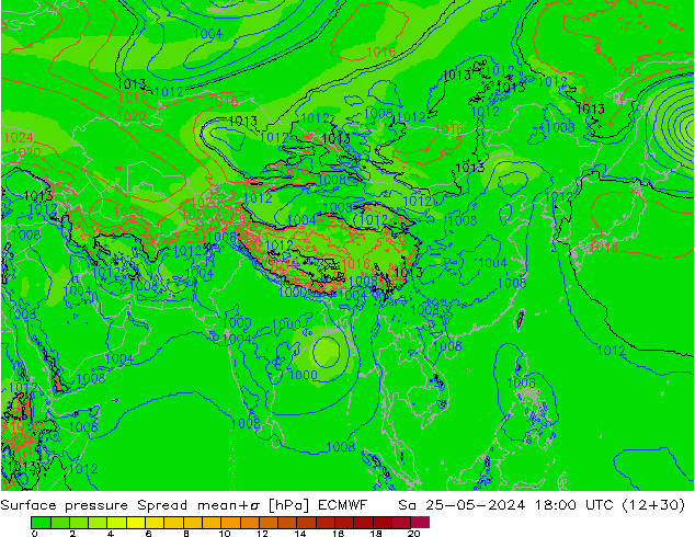 Presión superficial Spread ECMWF sáb 25.05.2024 18 UTC