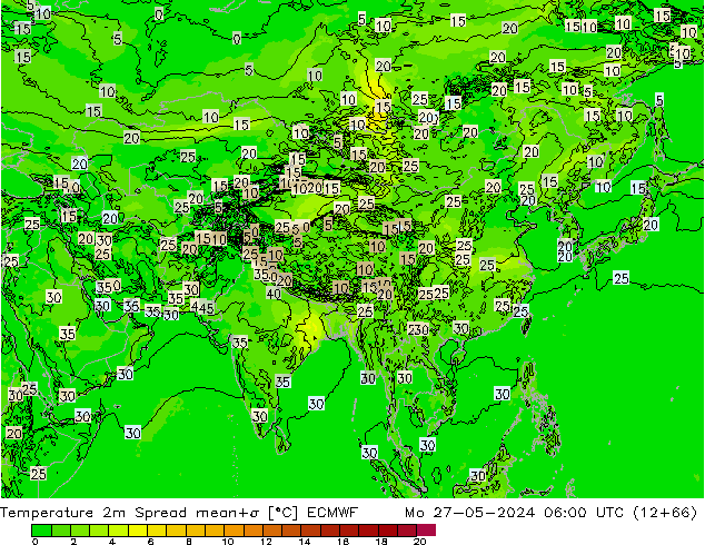 Temperatura 2m Spread ECMWF lun 27.05.2024 06 UTC