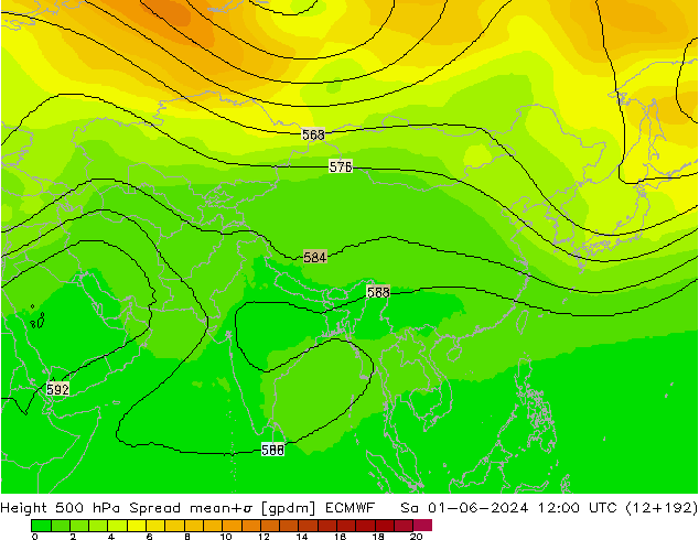 Height 500 hPa Spread ECMWF So 01.06.2024 12 UTC