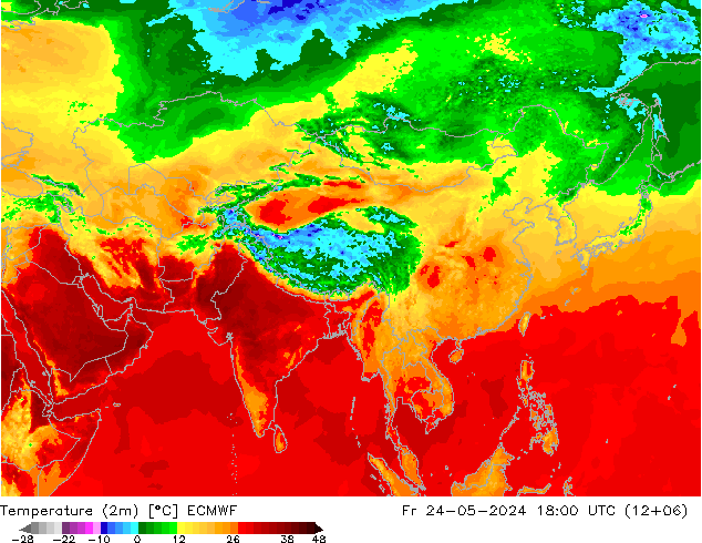 mapa temperatury (2m) ECMWF pt. 24.05.2024 18 UTC