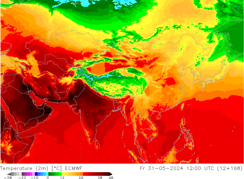 Temperatura (2m) ECMWF Sex 31.05.2024 12 UTC