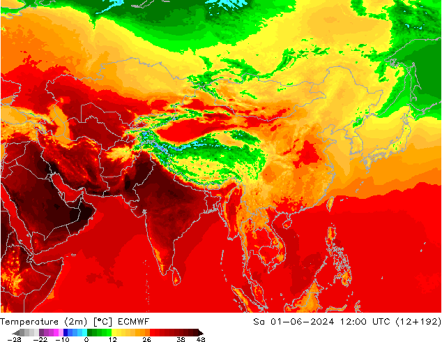 Temperature (2m) ECMWF So 01.06.2024 12 UTC