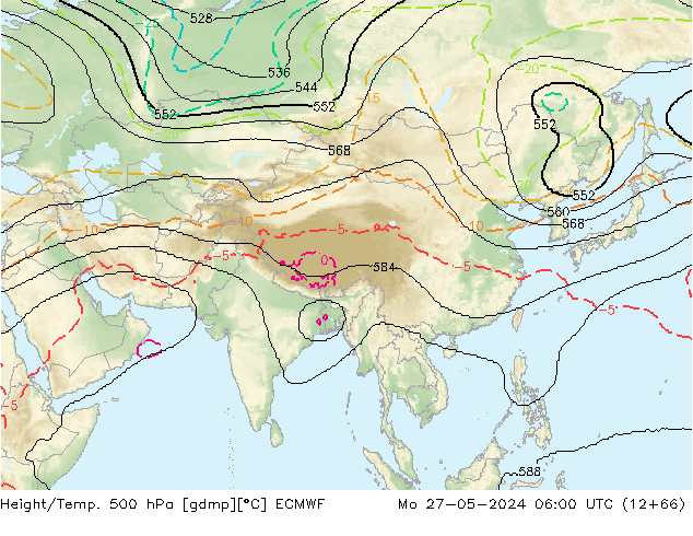 Geop./Temp. 500 hPa ECMWF lun 27.05.2024 06 UTC