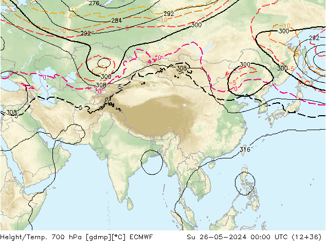 Height/Temp. 700 hPa ECMWF Dom 26.05.2024 00 UTC