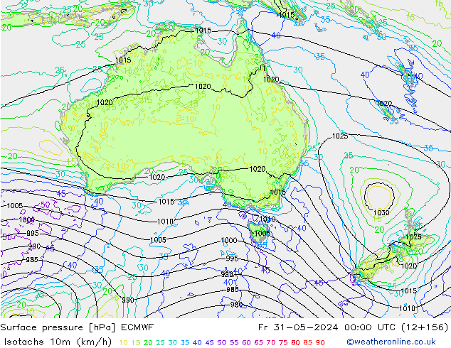 Eşrüzgar Hızları (km/sa) ECMWF Cu 31.05.2024 00 UTC