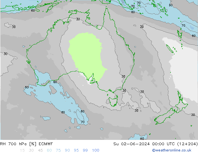 RH 700 hPa ECMWF So 02.06.2024 00 UTC