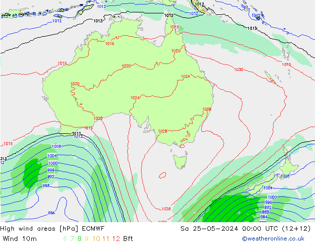 High wind areas ECMWF Sáb 25.05.2024 00 UTC