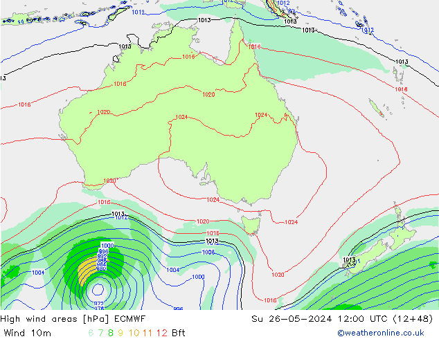 High wind areas ECMWF Su 26.05.2024 12 UTC