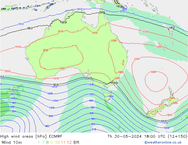 yüksek rüzgarlı alanlar ECMWF Per 30.05.2024 18 UTC