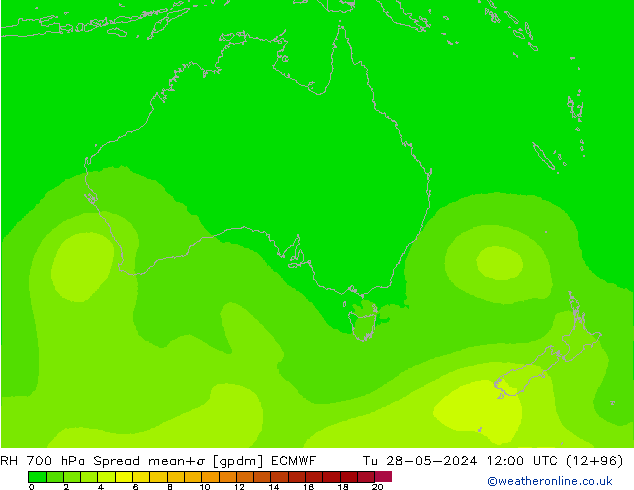 RH 700 hPa Spread ECMWF Ter 28.05.2024 12 UTC