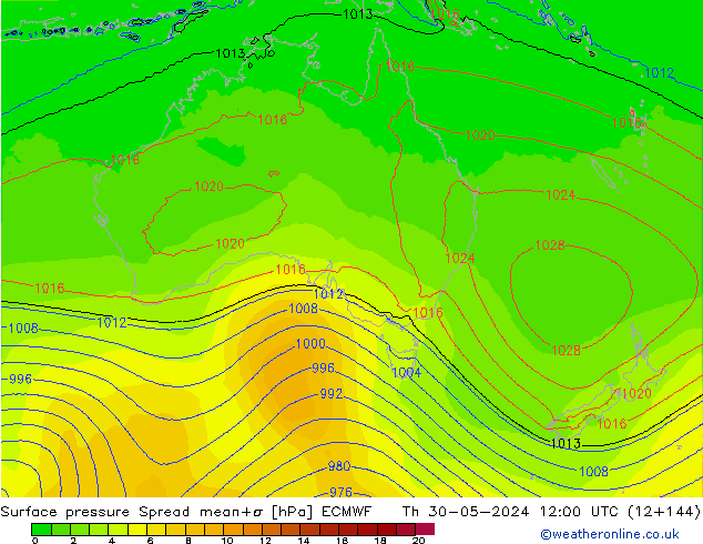 Surface pressure Spread ECMWF Th 30.05.2024 12 UTC