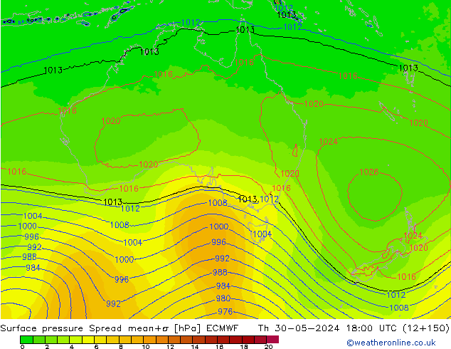 pressão do solo Spread ECMWF Qui 30.05.2024 18 UTC