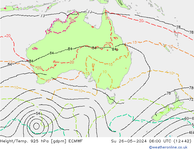 Height/Temp. 925 hPa ECMWF So 26.05.2024 06 UTC