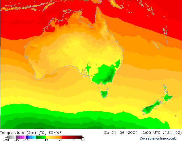 température (2m) ECMWF sam 01.06.2024 12 UTC