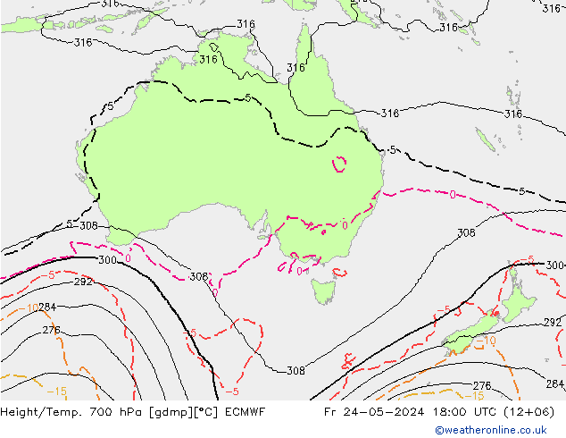 Height/Temp. 700 hPa ECMWF Fr 24.05.2024 18 UTC