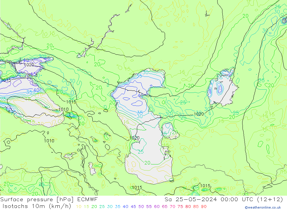 Isotachs (kph) ECMWF Sa 25.05.2024 00 UTC