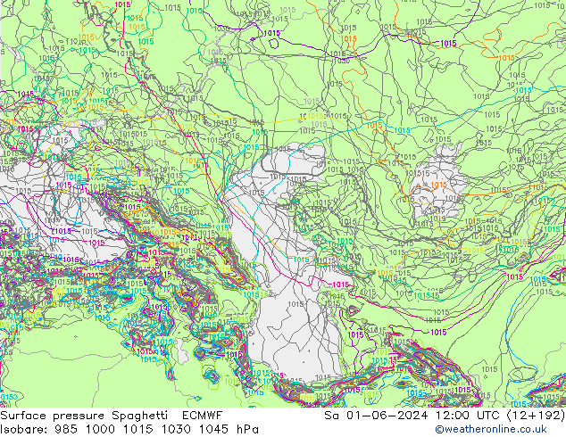 приземное давление Spaghetti ECMWF сб 01.06.2024 12 UTC