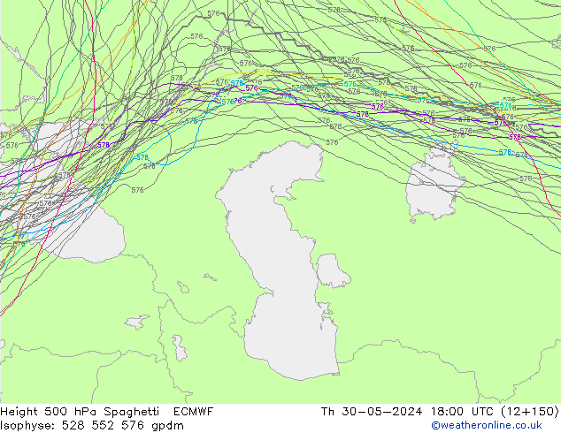 Hoogte 500 hPa Spaghetti ECMWF do 30.05.2024 18 UTC