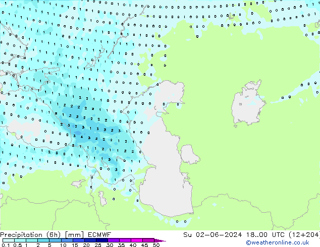 Precipitazione (6h) ECMWF dom 02.06.2024 00 UTC