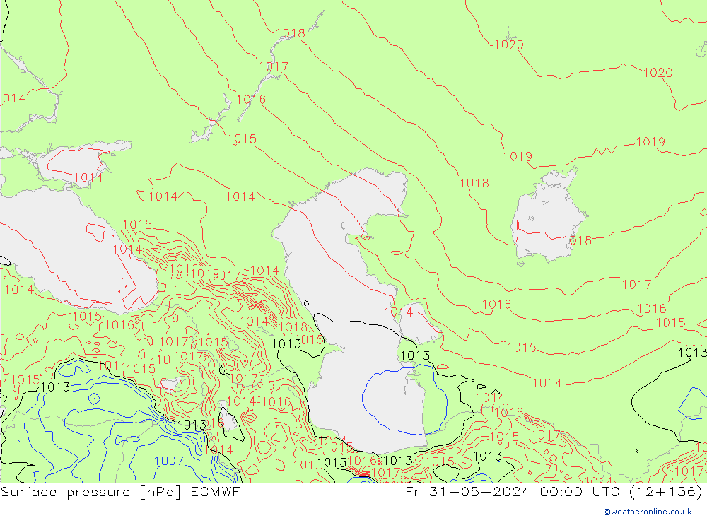 Presión superficial ECMWF vie 31.05.2024 00 UTC