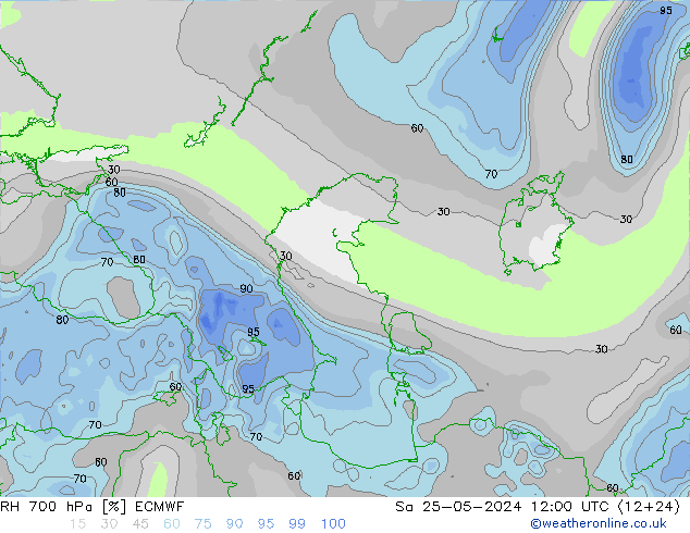 RH 700 hPa ECMWF Sa 25.05.2024 12 UTC