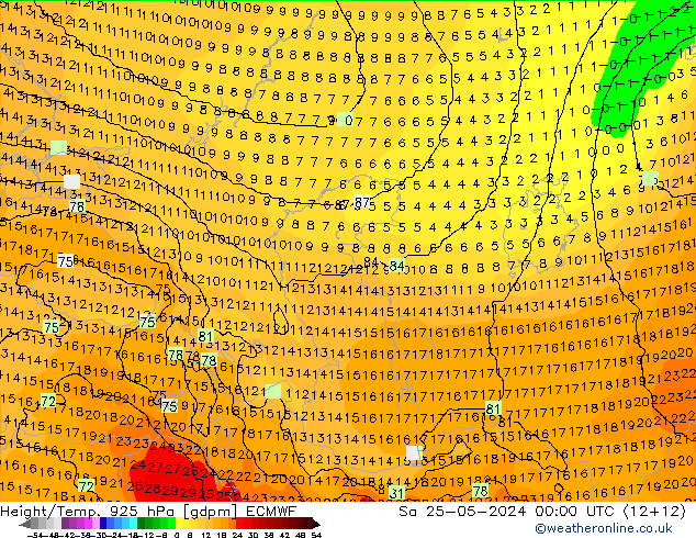 Hoogte/Temp. 925 hPa ECMWF za 25.05.2024 00 UTC