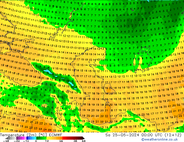 Temperatura (2m) ECMWF sab 25.05.2024 00 UTC