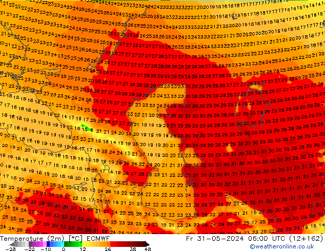 Temperatura (2m) ECMWF Sex 31.05.2024 06 UTC