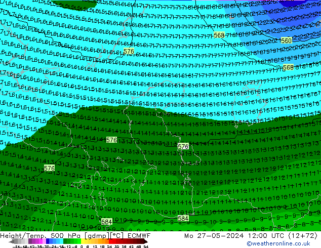 Hoogte/Temp. 500 hPa ECMWF ma 27.05.2024 12 UTC