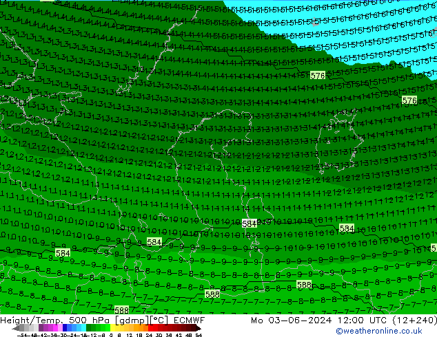 Height/Temp. 500 hPa ECMWF Mo 03.06.2024 12 UTC