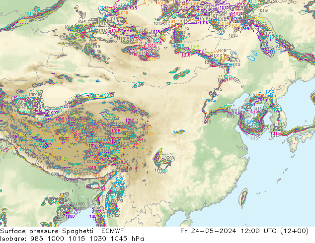 Pressione al suolo Spaghetti ECMWF ven 24.05.2024 12 UTC