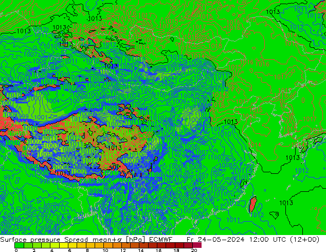 地面气压 Spread ECMWF 星期五 24.05.2024 12 UTC