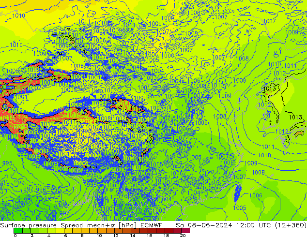 pression de l'air Spread ECMWF sam 08.06.2024 12 UTC